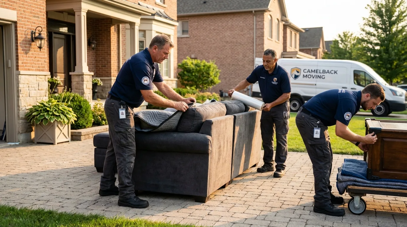 Large estate moving crew wrapping furniture in Lake Mills, WI