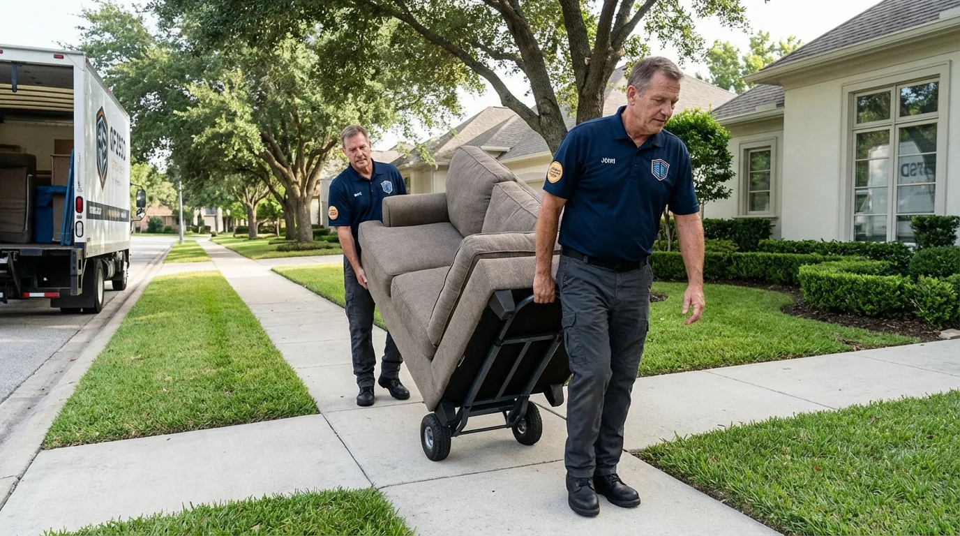 Local residential moving crew loading furniture in Lake Mills, WI