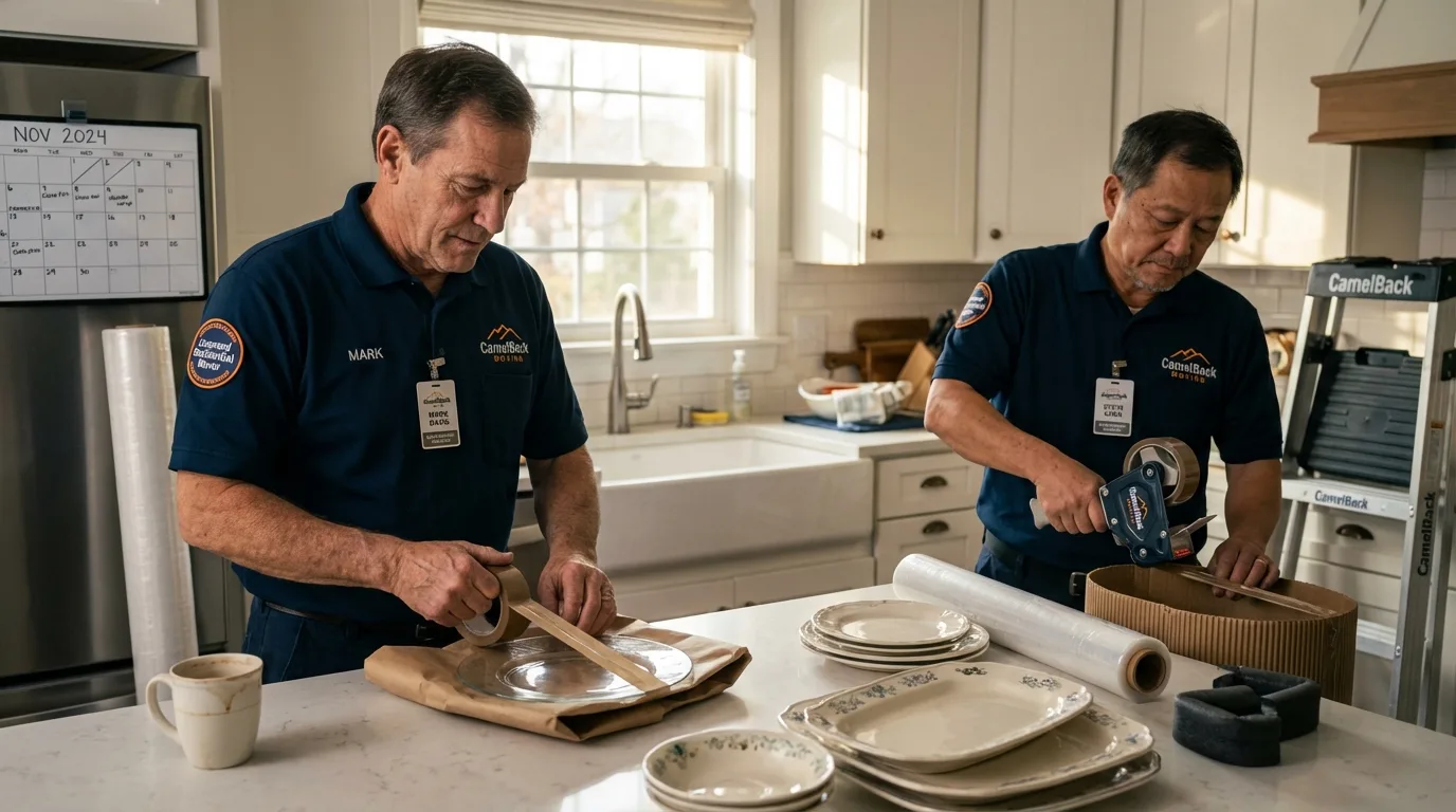 Professional crew packing kitchen dishware in Lake Mills, WI